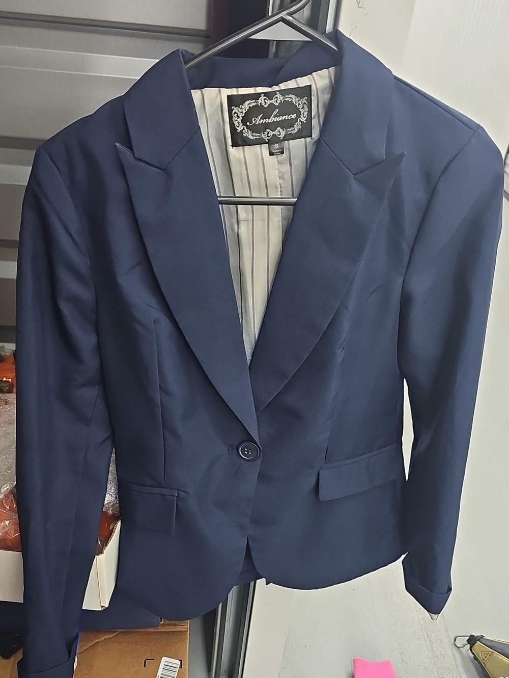 Ambiance Navy Single-Button Tailored Blazer